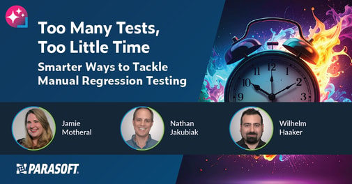 Too Many Tests, Too Little Time: Smarter Ways to Tackle Manual Regression Testing with speaker headshot below and graphic of clock on fire in the background