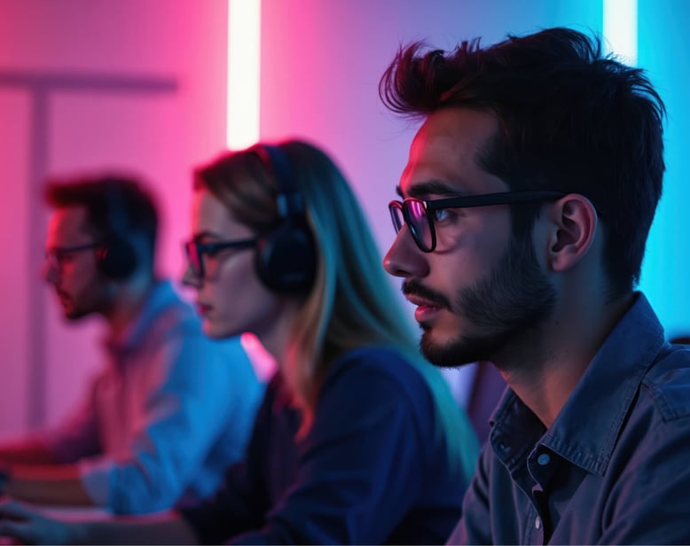 Row of three engineers working on their computers