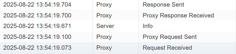 Closeup screenshot of Proxy messages. 