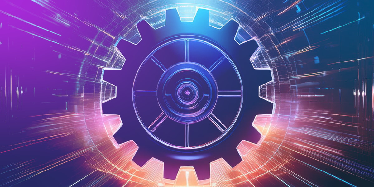 Decorative background showing a cog in purple and blue