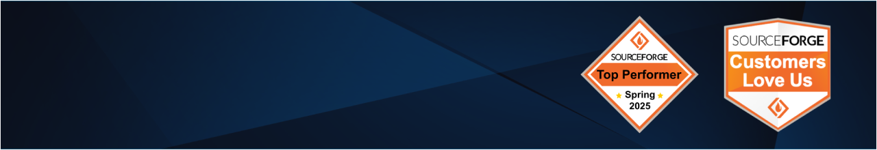 Dark blue banner with Sourceforge badges on the right