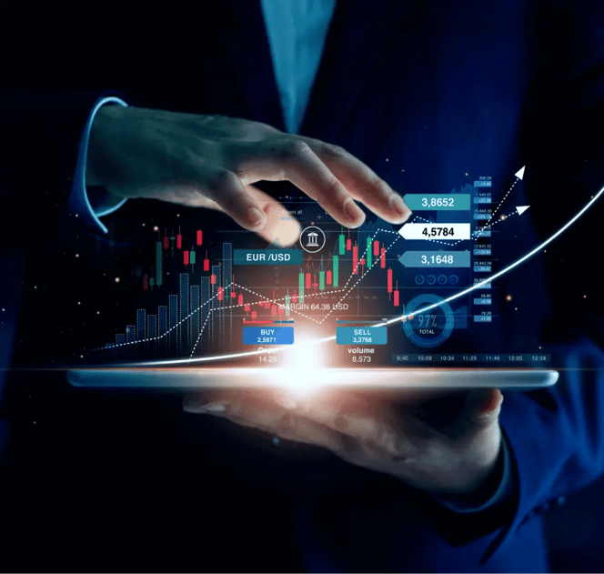 Regression Case Study with man holding ipad with graphs and data visible