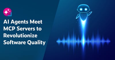 Text on left: AI Agents Meet MCP Servers to Revolutionize Software Quality. On the right is an image of an AI agent in action hovering above data waves.