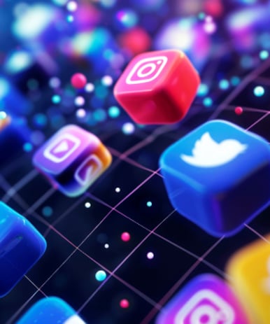 Small 3D icons for apps floating in space