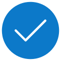 Blue circular icon with a white checkmark.