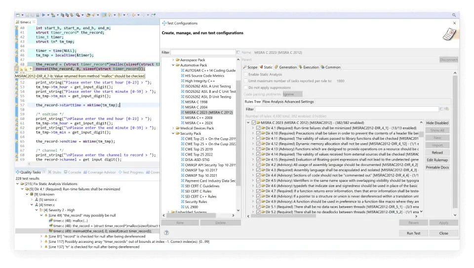 Various lines of code and configutaions