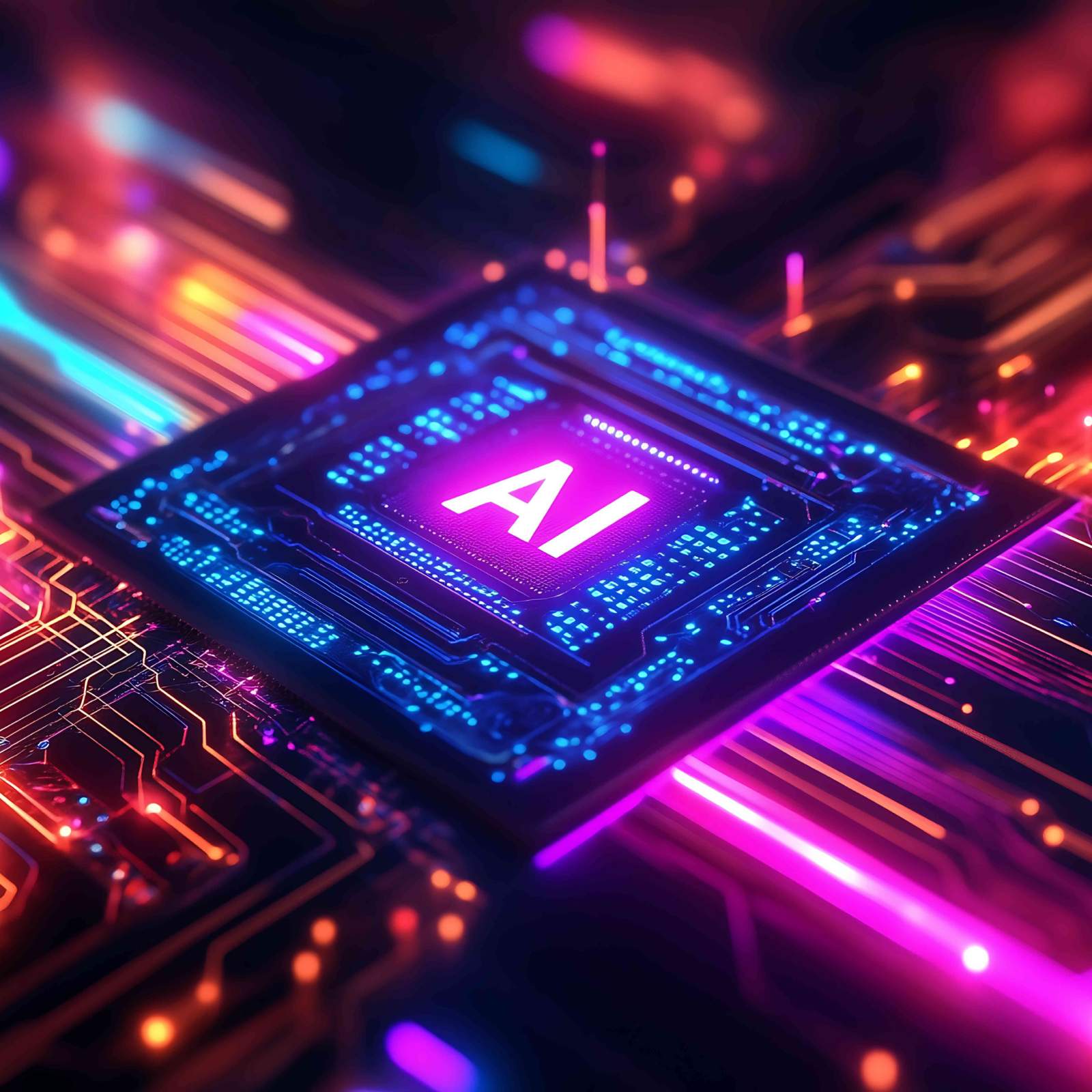 Graphic of microchip with AI written in the middle