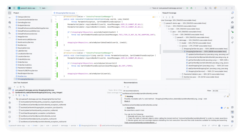 Screenshot showcasing Jtest Feature