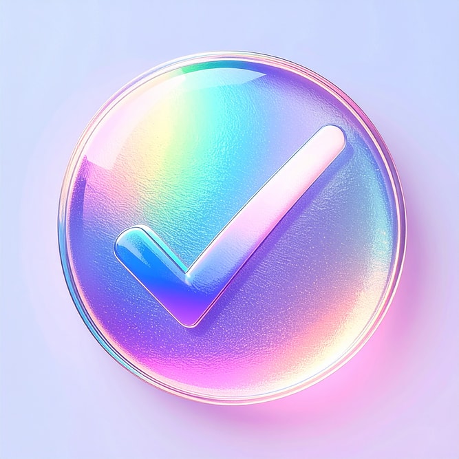 Checkmark in pearlescent glass.