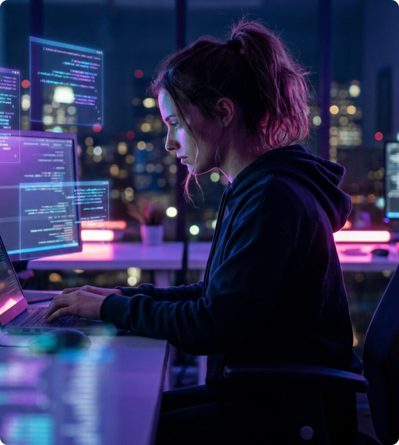 Image of female software engineer working at computer