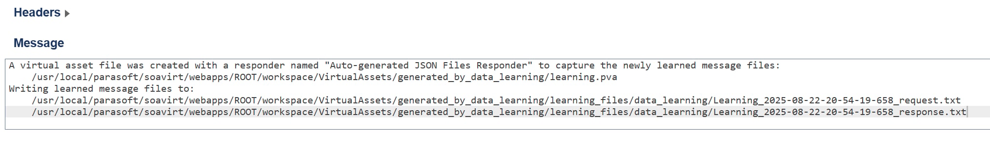 Screenshot of events logged in learning mode.